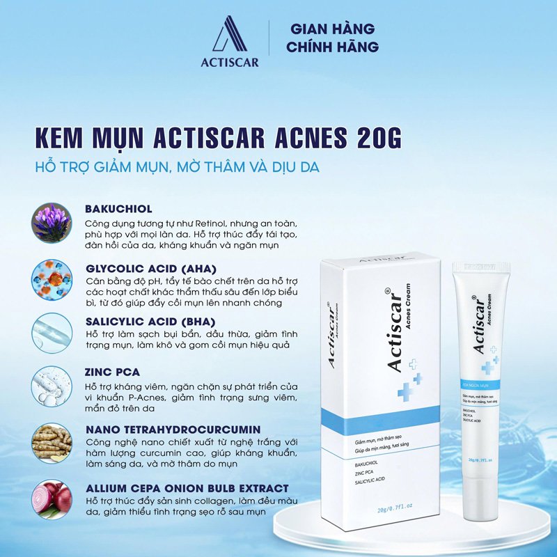 Thành phần kem chấm mụn Actiscar Acnes Cream